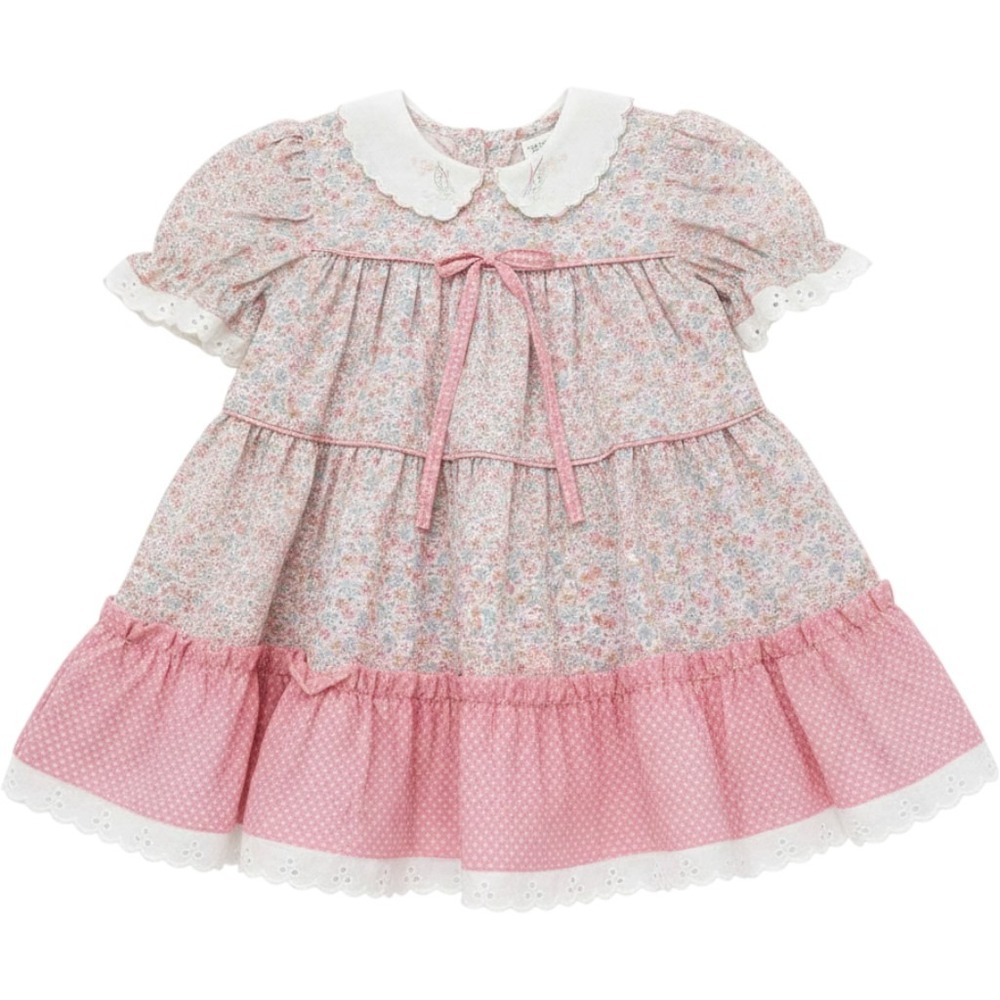 Vintage Peaches n Cream Girls Floral Tiered Dress 2T pink Scalloped Cottage 80s